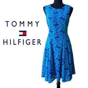 TOMMY HILFIGER Botanical Palm Lace Fit & Flare Dress (10)